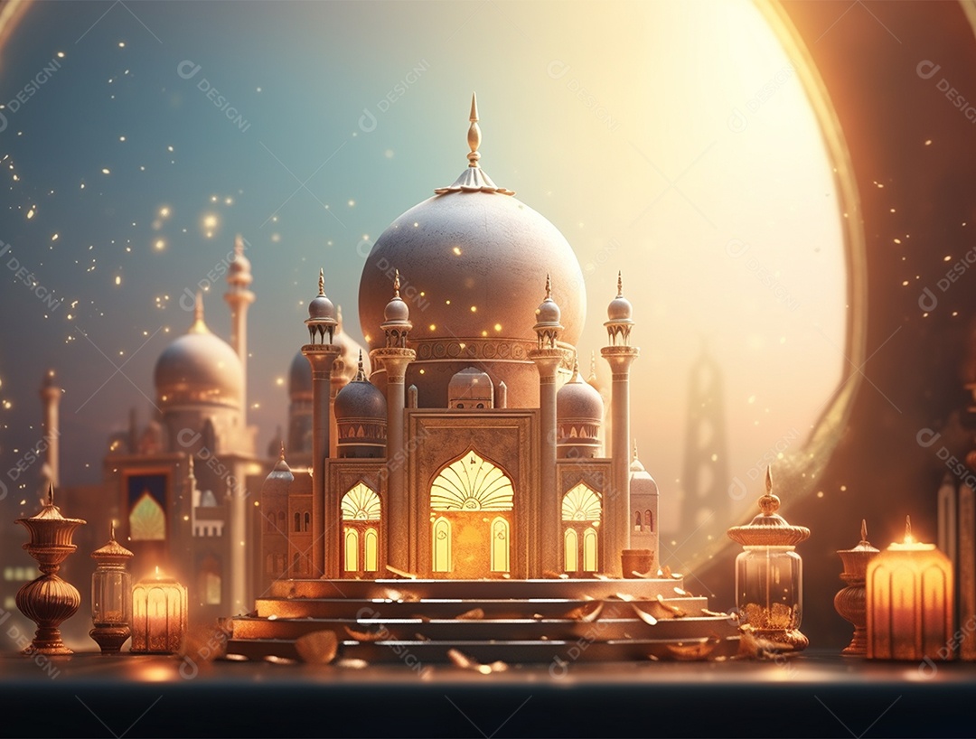 Mesquita islâmica dourada iluminada