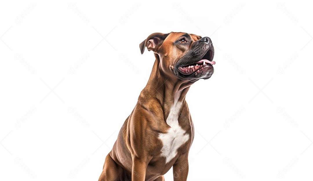 Cachorro sobre fundo isolado branco.