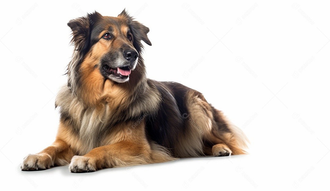 Cachorro sobre fundo isolado branco.