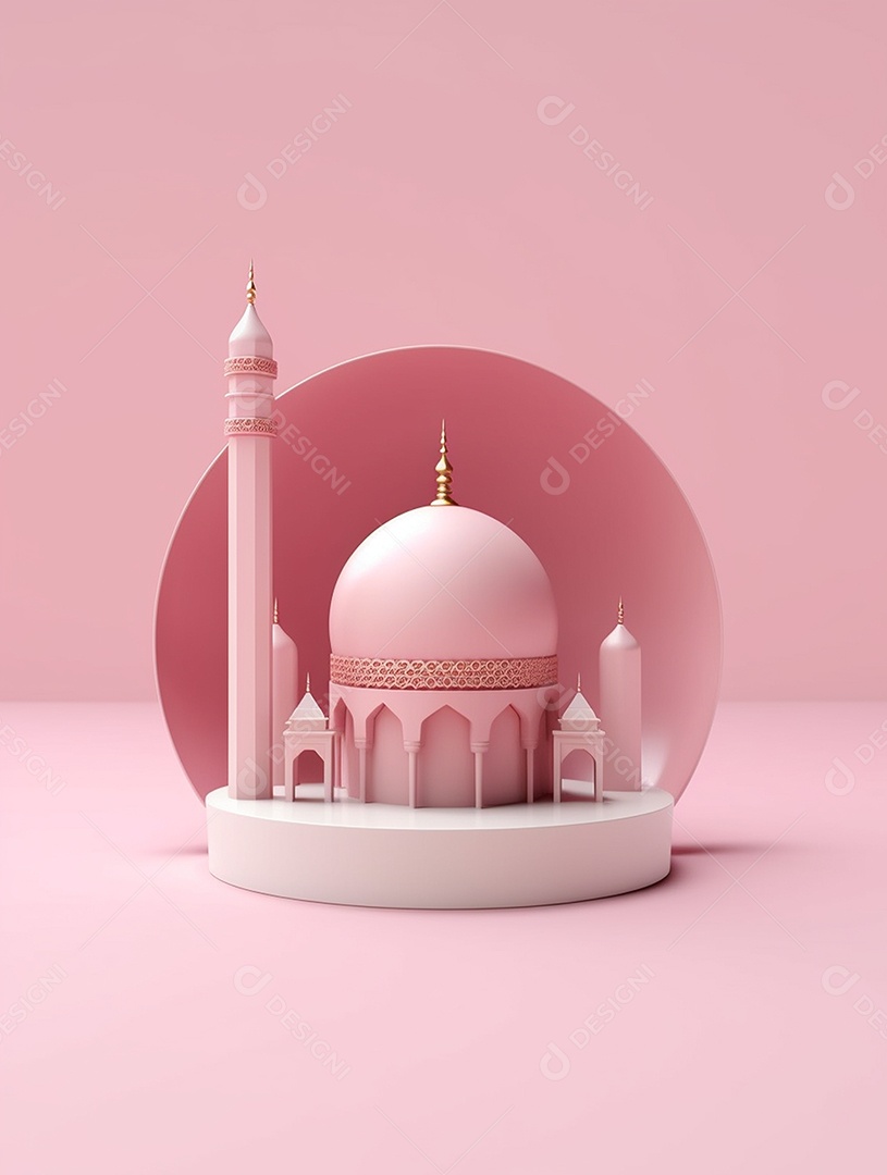 Elementos de decoração islâmicos sobre fundo isolado rosa.