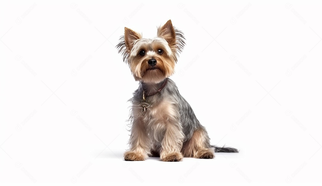 Cachorro sobre fundo isolado branco.