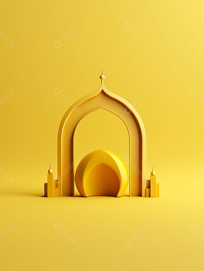 Elementos de decoração islâmicos sobre fundo isolado amarelo..