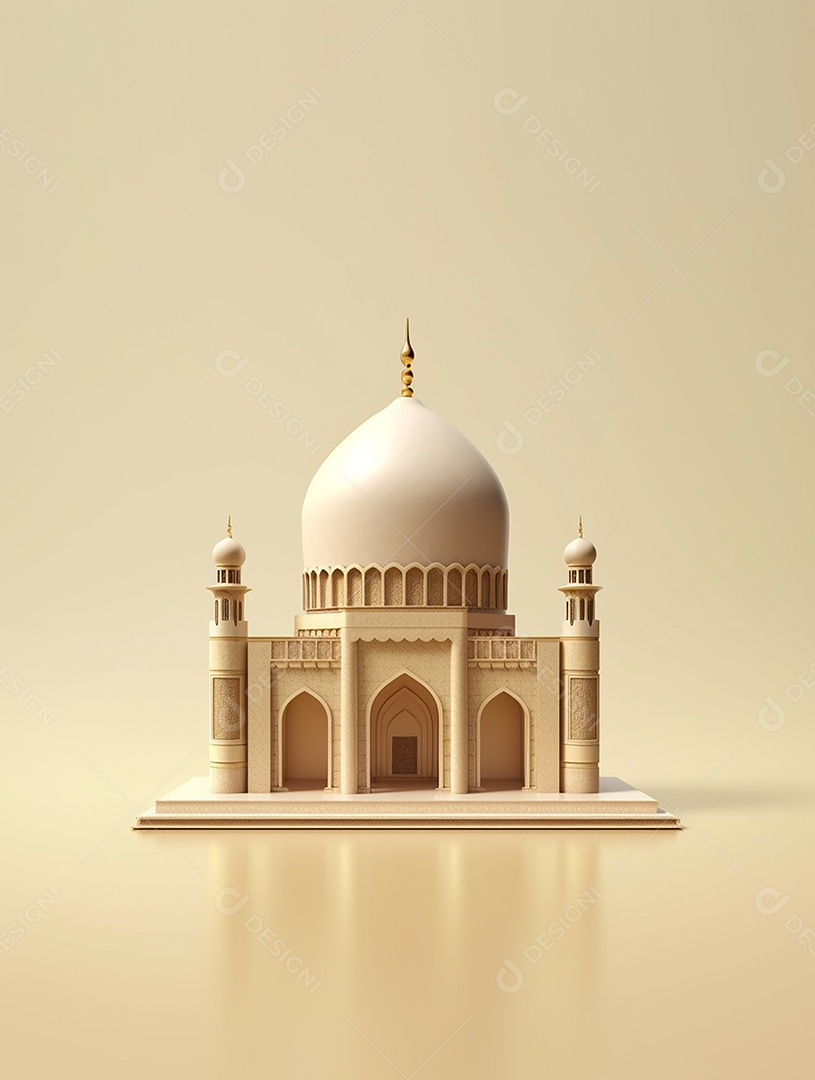 Mesquita islâmica bege com cúpula.