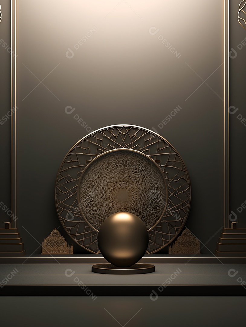 Bola dourada elemento islâmico sobre fundo de uma moldura.