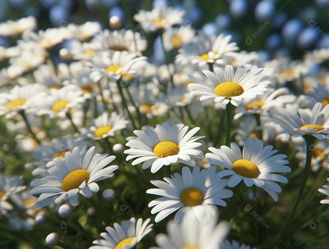 Lindas flores de margaridas sobre fundo desfocado.