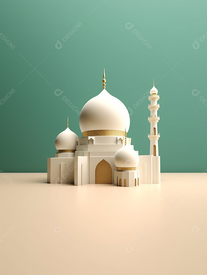 Mesquita islâmica bege com cúpula.