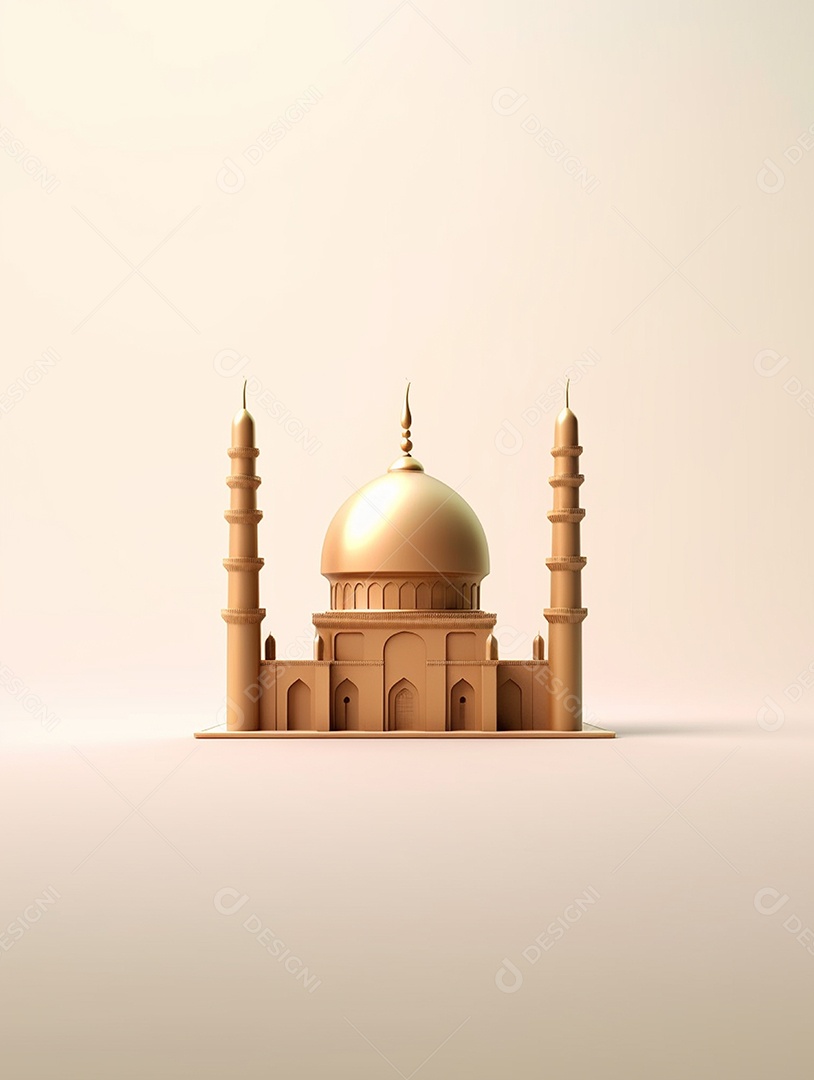 Mesquita islâmica dourada com cúpula e torres.