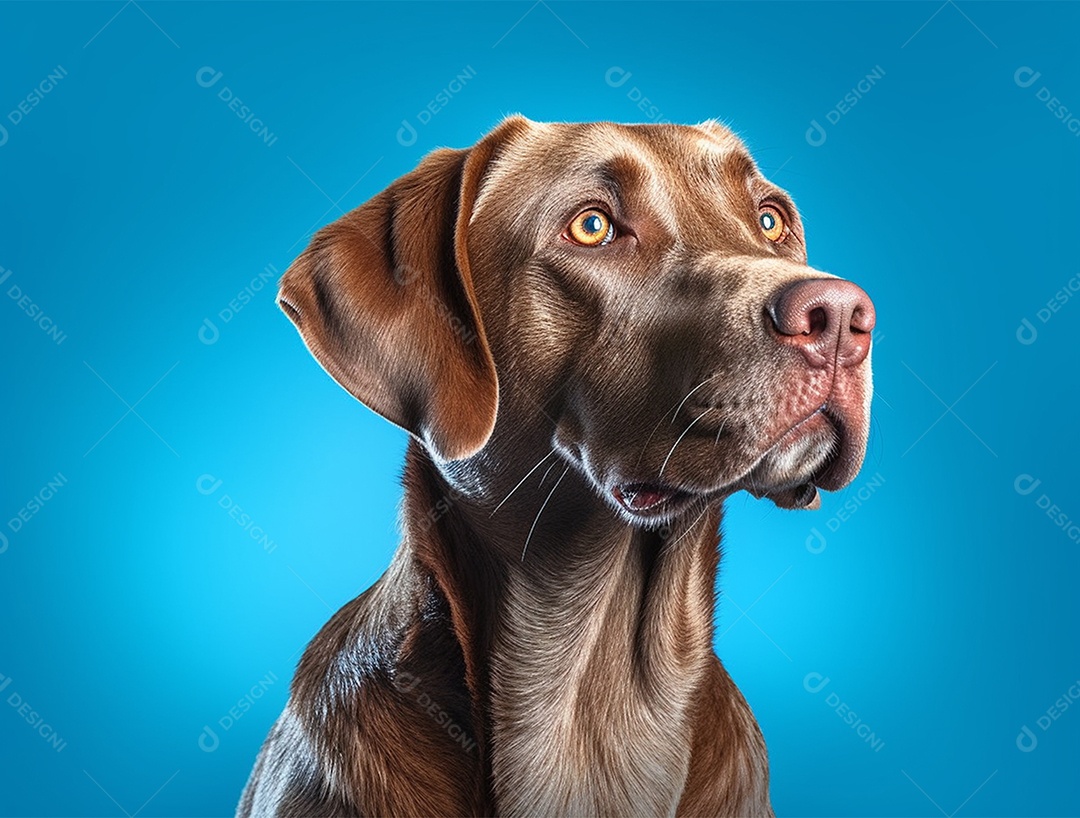 Cachorro marrom sobre fundo isolado azul.