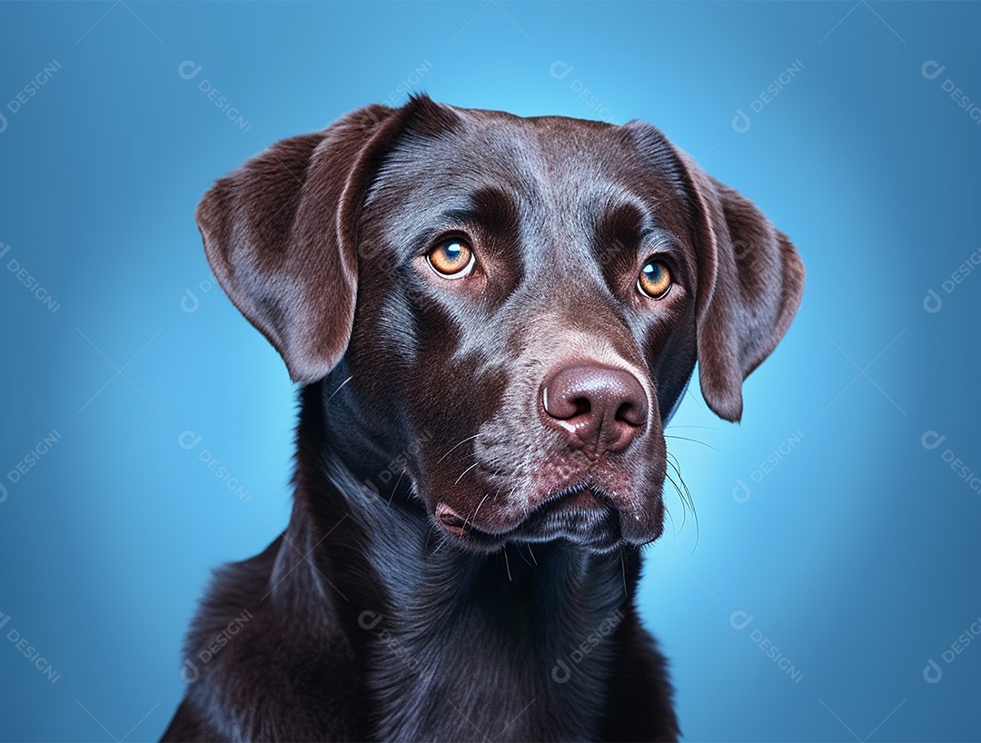 Lindo cachorro sobre fundo isolado azul.