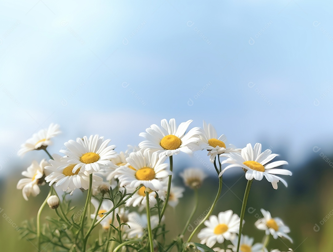 Lindas flores de margaridas sobre fundo desfocado.