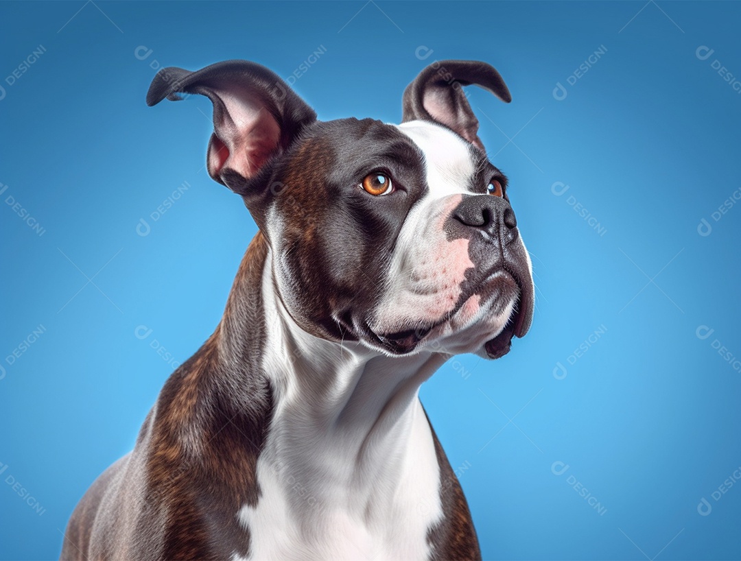 Cachorro sobre fundo isolado azul.