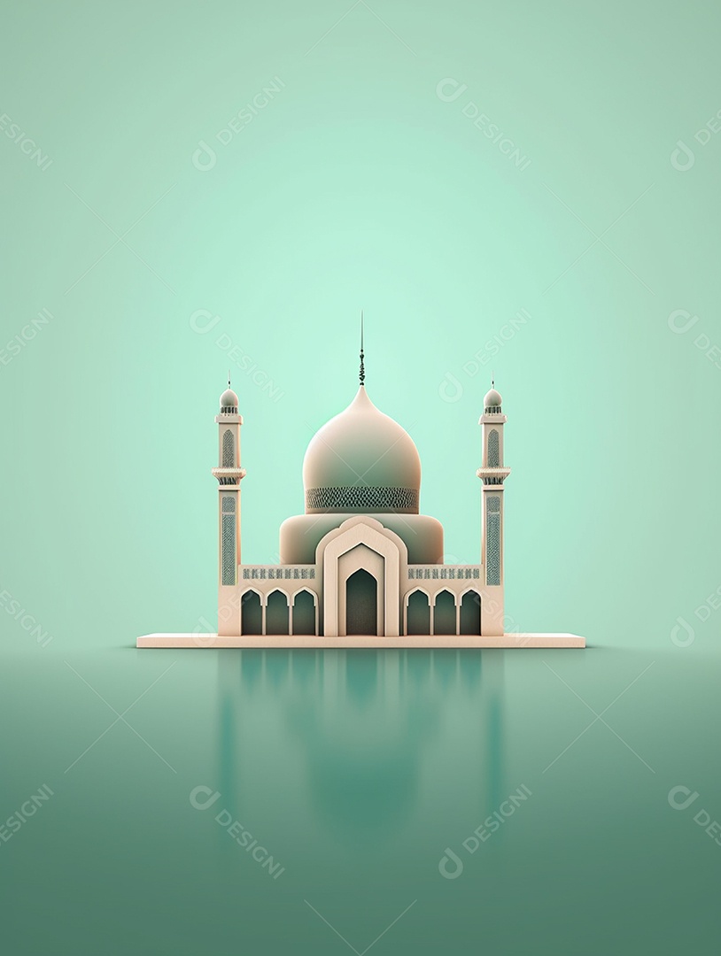 Mesquita islâmica bege com cúpula e torres.