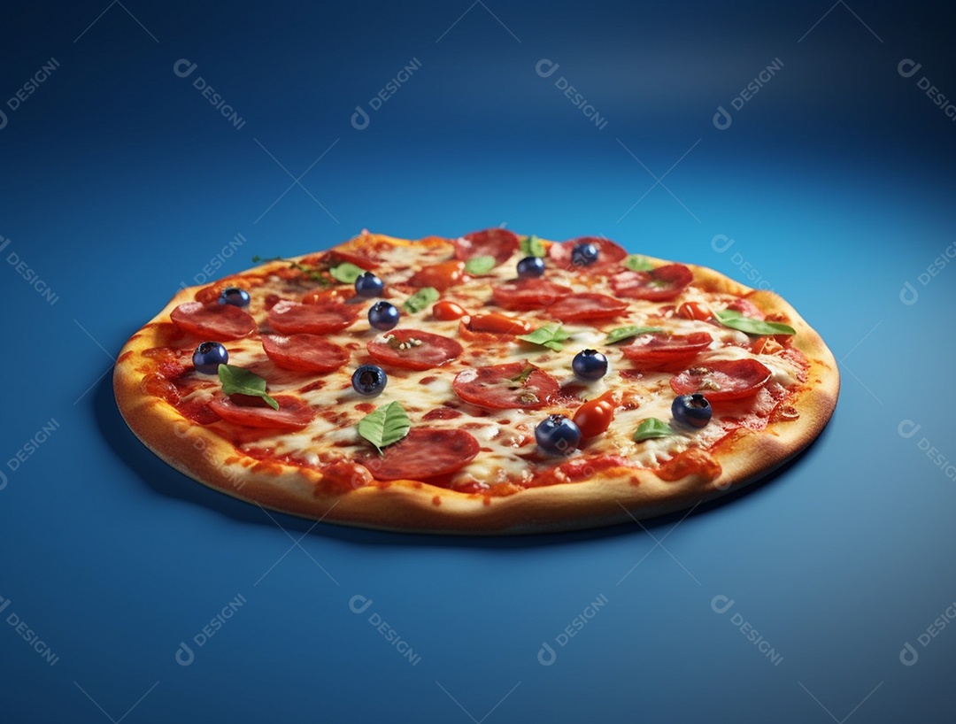 Pizza Margherita em fundo isolado azul.