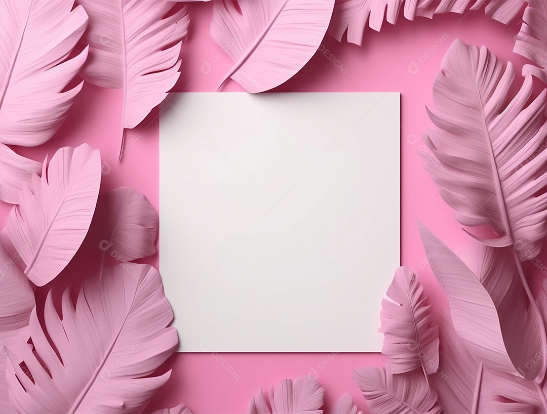 Papel em branco com folhagem rosa.