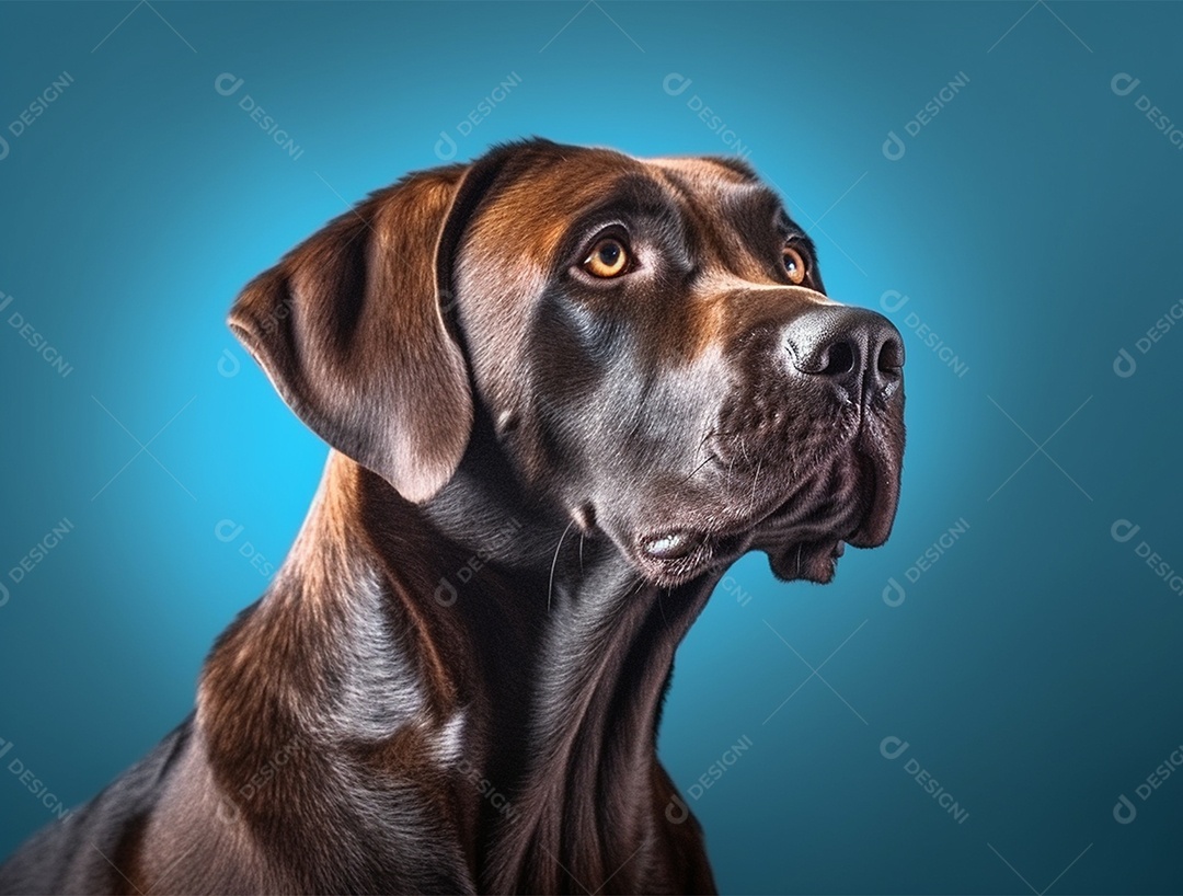 Cachorro sobre fundo isolado azul.