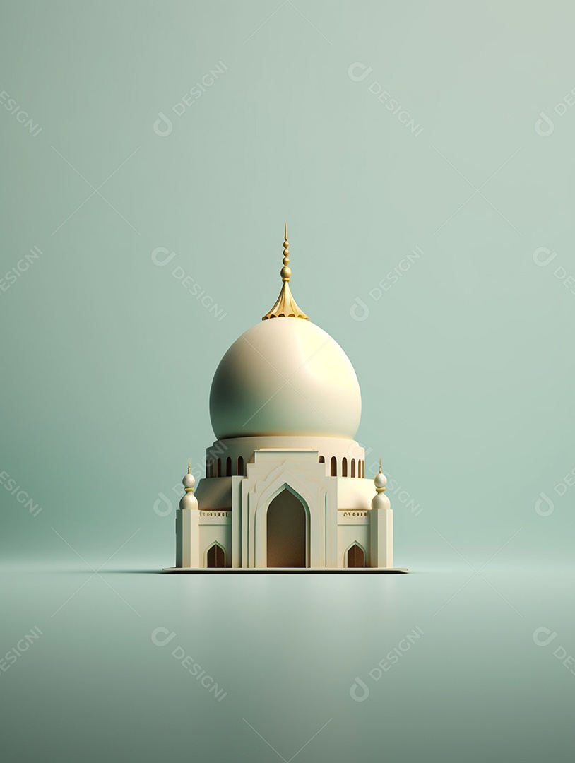 Mesquita islâmica bege com cúpula.