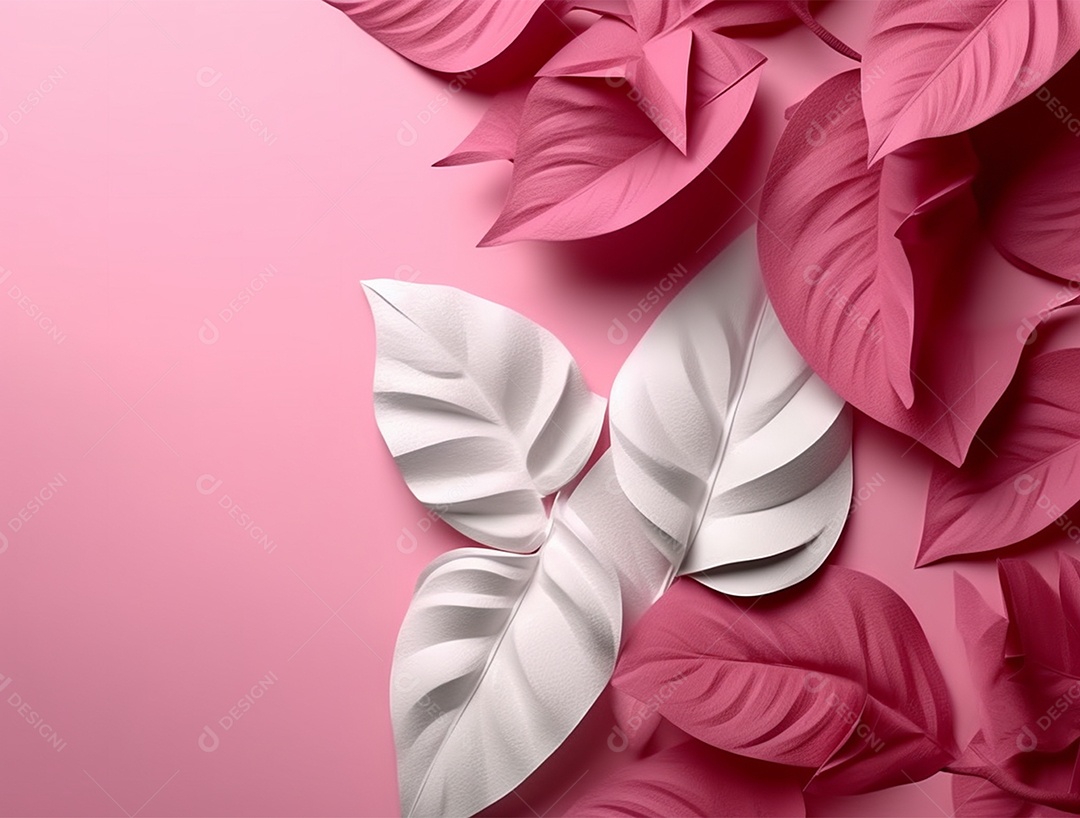 Folhagem sobre fundo rosa.