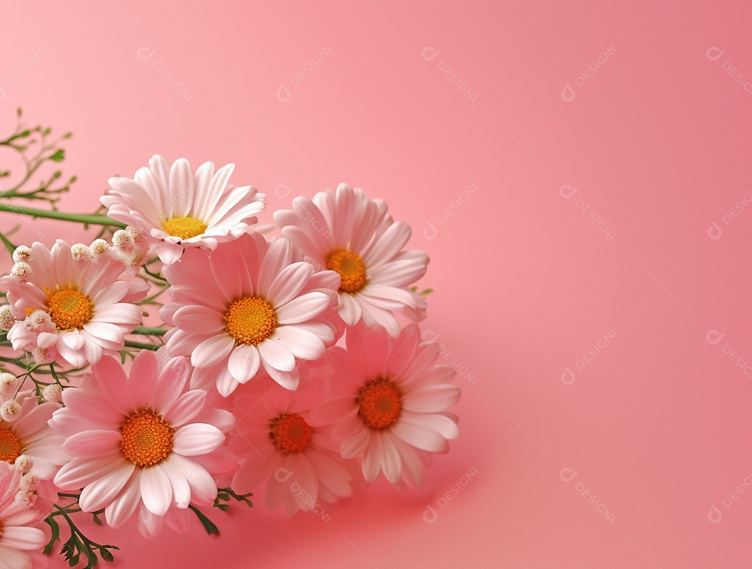 Flores brancas sobre fundo isolado rosa.