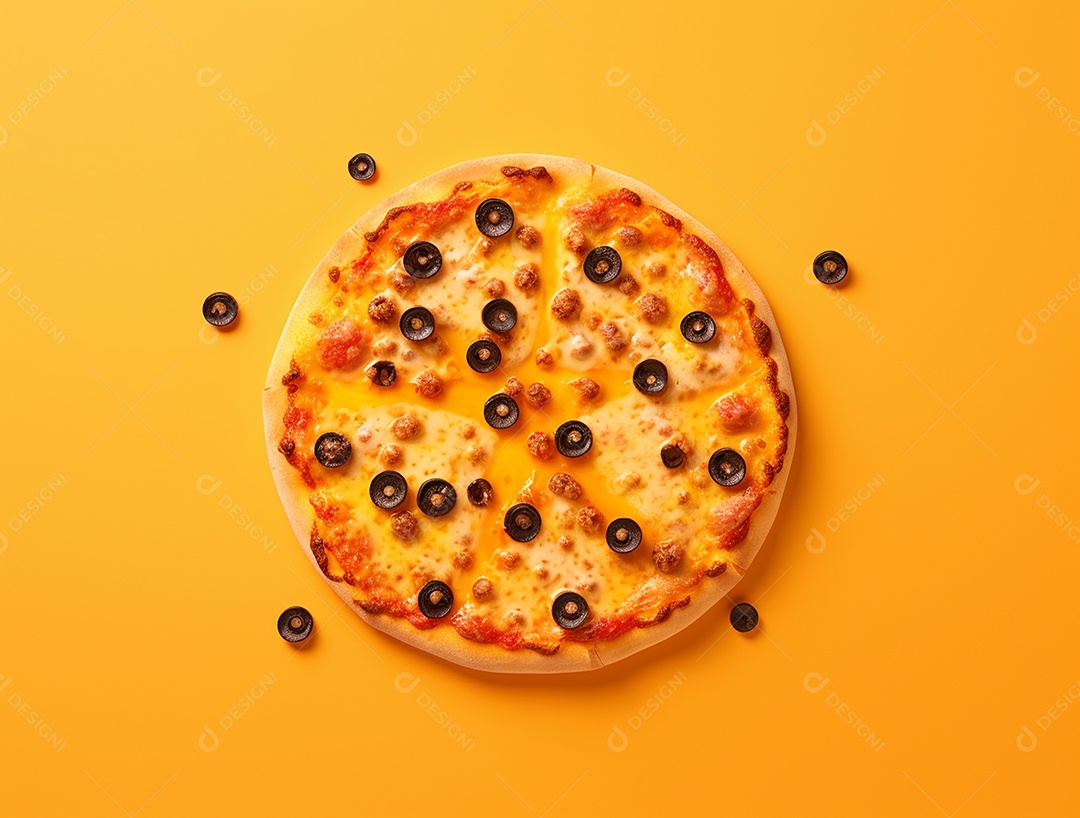Pizza sobre fundo isolado amarelo.
