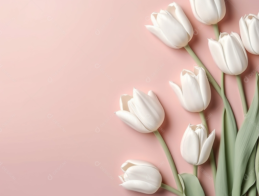 Flores de tulipas sobre fundo rosa.