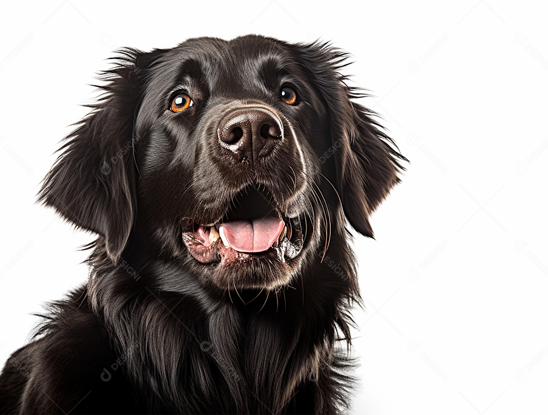 Cachorro de pelos pretos sobre fundo isolado branco.