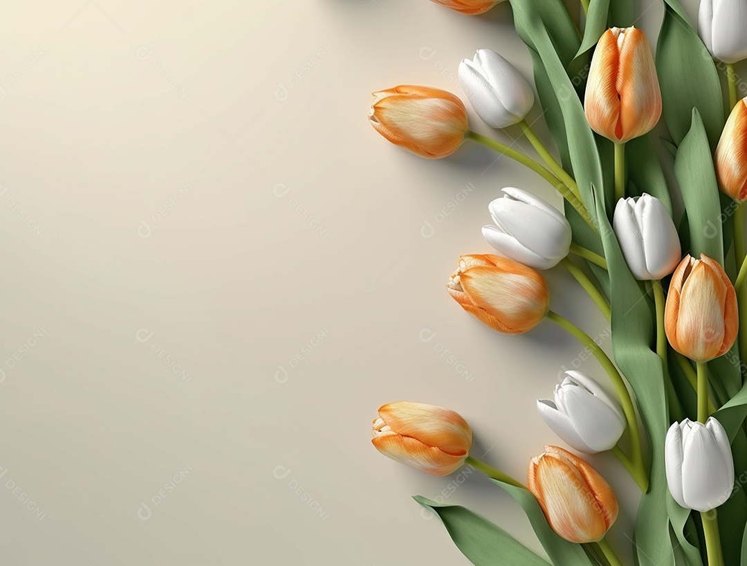 Flores de tulipas coloridas sobre fundo isolado branco.