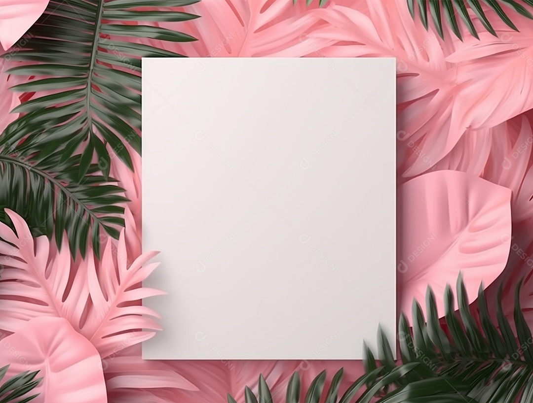 Papel em branco sobre fundo com folhagem.