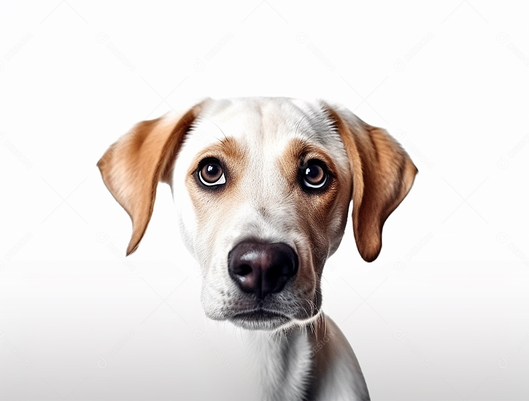 Cachorro sobre fundo isolado branco.