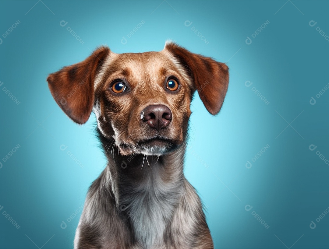 Cachorro sobre fundo isolado azul.