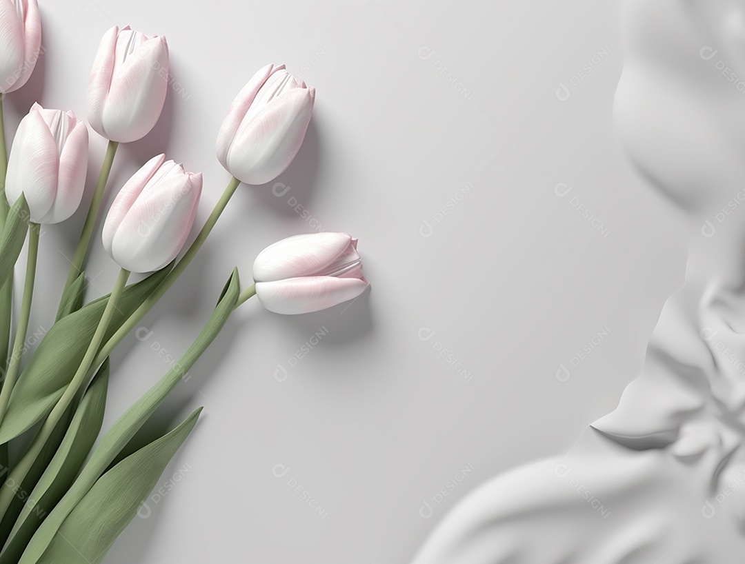 Flores de tulipas sobre fundo branco.