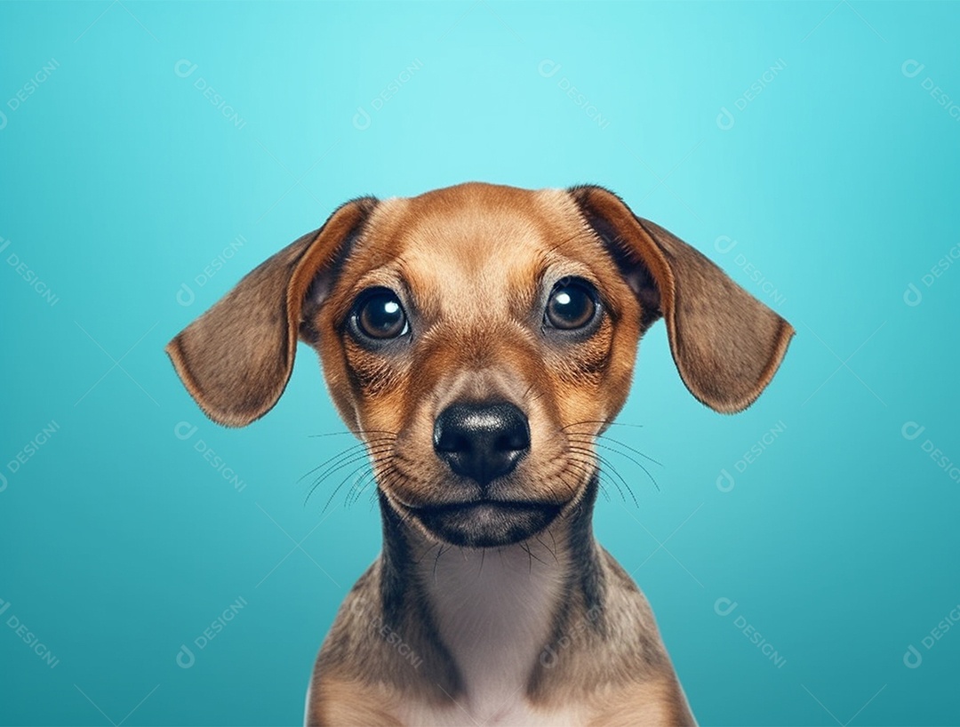 Cachorro marrom sobre fundo isolado azul.