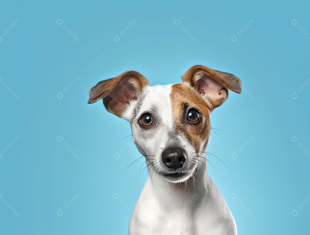 Cachorro sobre fundo isolado azul.