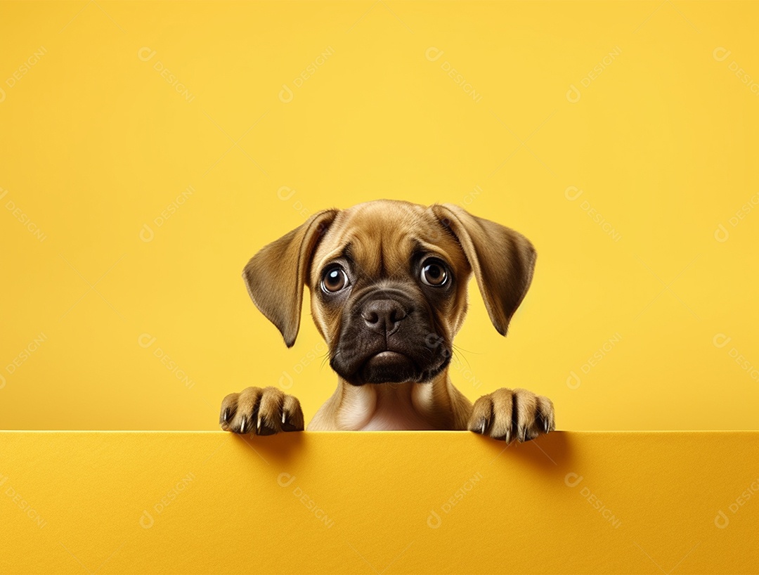 Cachorro sobre fundo isolado amarelo.