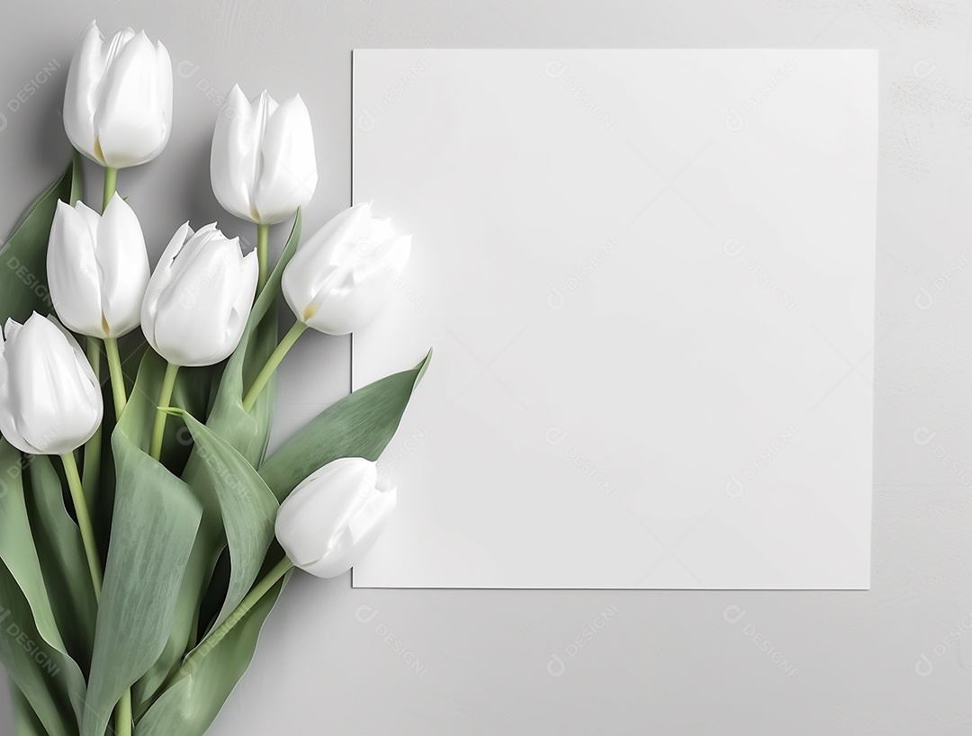 Flores de tulipas sobre fundo branco.