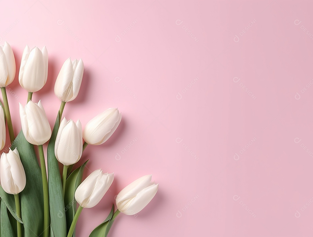 Flores de tulipas sobre fundo rosa.