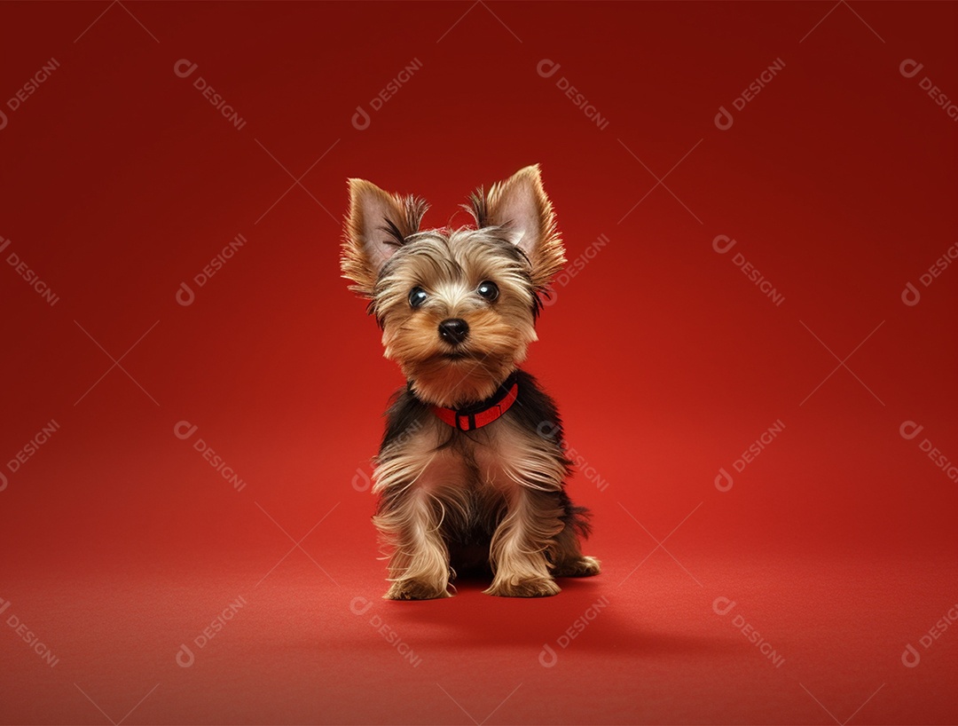 Cachorro marrom sobre fundo isolado vermelho.