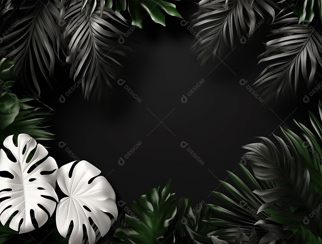 Folhagem sobre fundo isolado preto.
