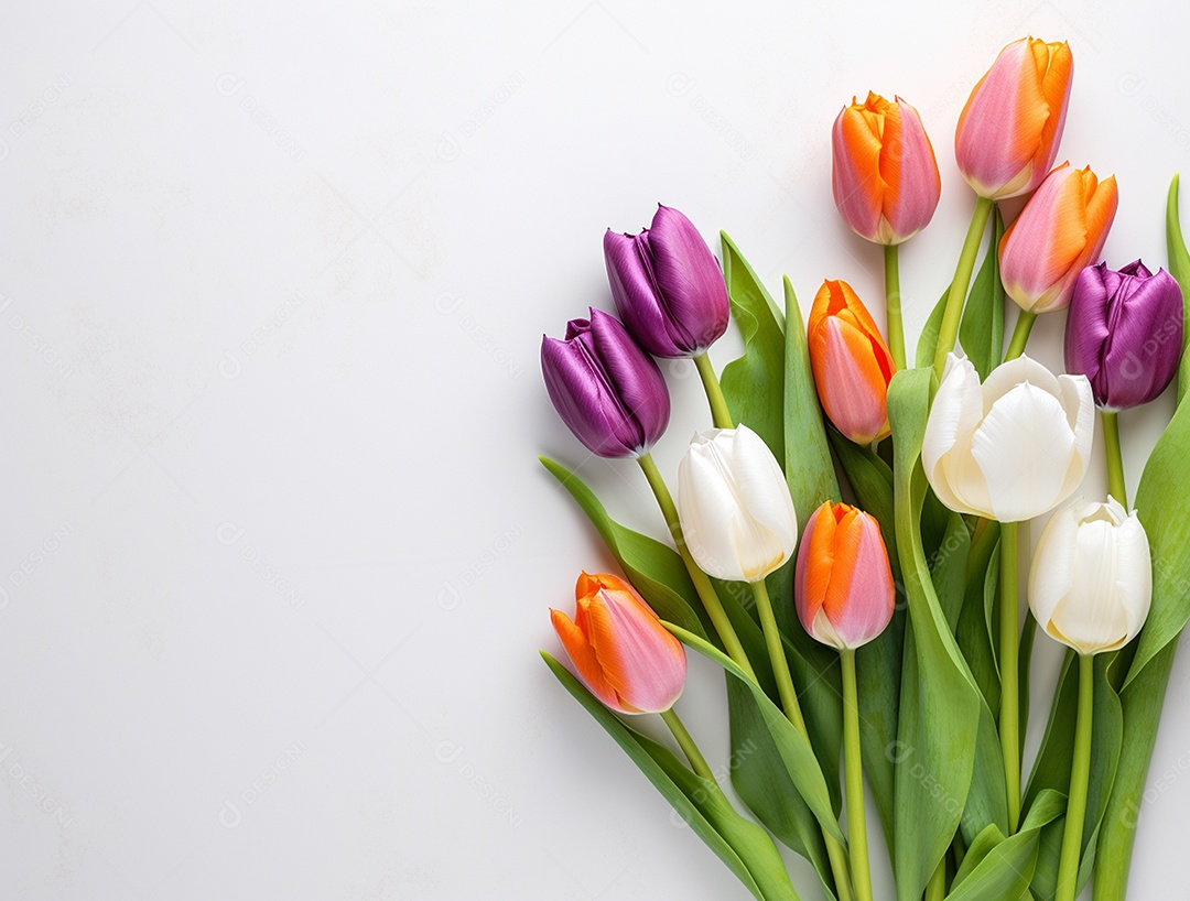 Flores coloridas sobre fundo isolado branco.