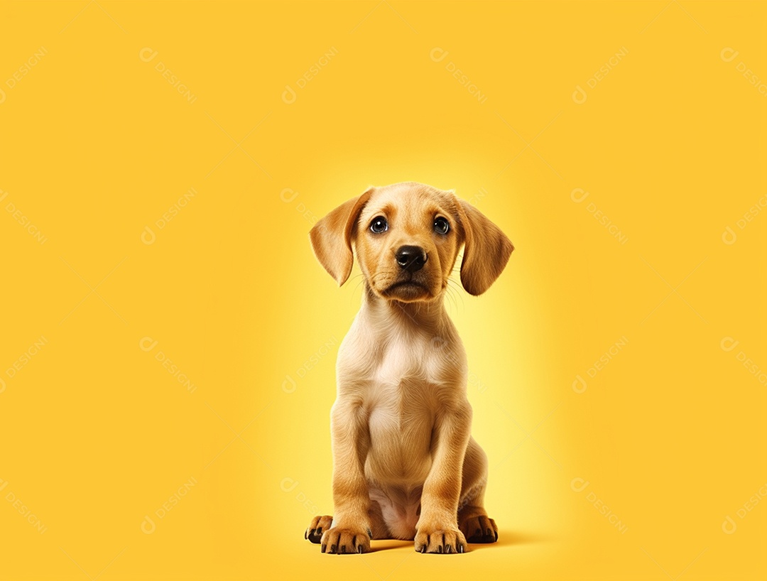 Cachorro sobre fundo isolado amarelo.