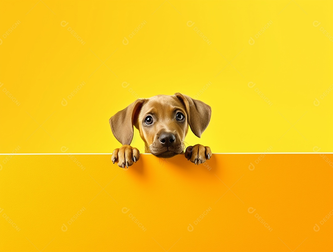 Cachorro sobre fundo isolado amarelo.