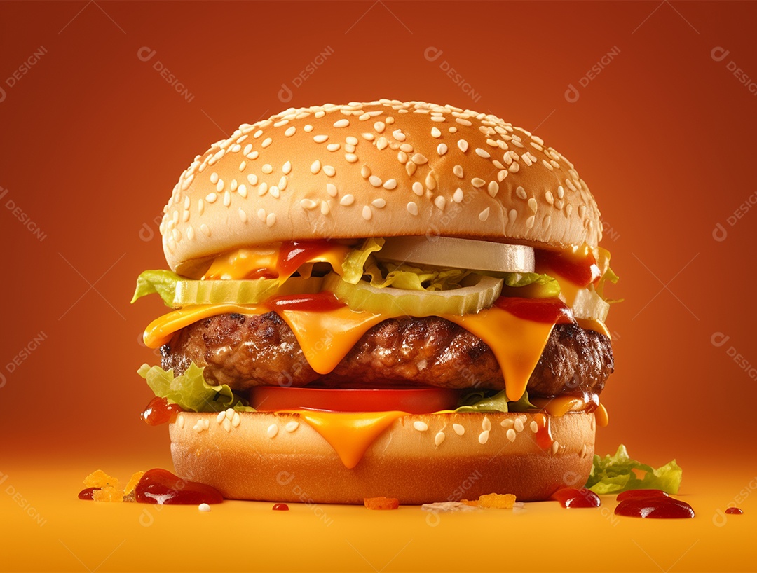 Hambúrguer suculento gourmet.