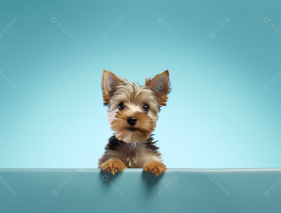 Cachorro sobre fundo isolado azul.