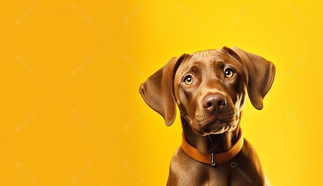 Cachorro sobre fundo isolado amarelo.