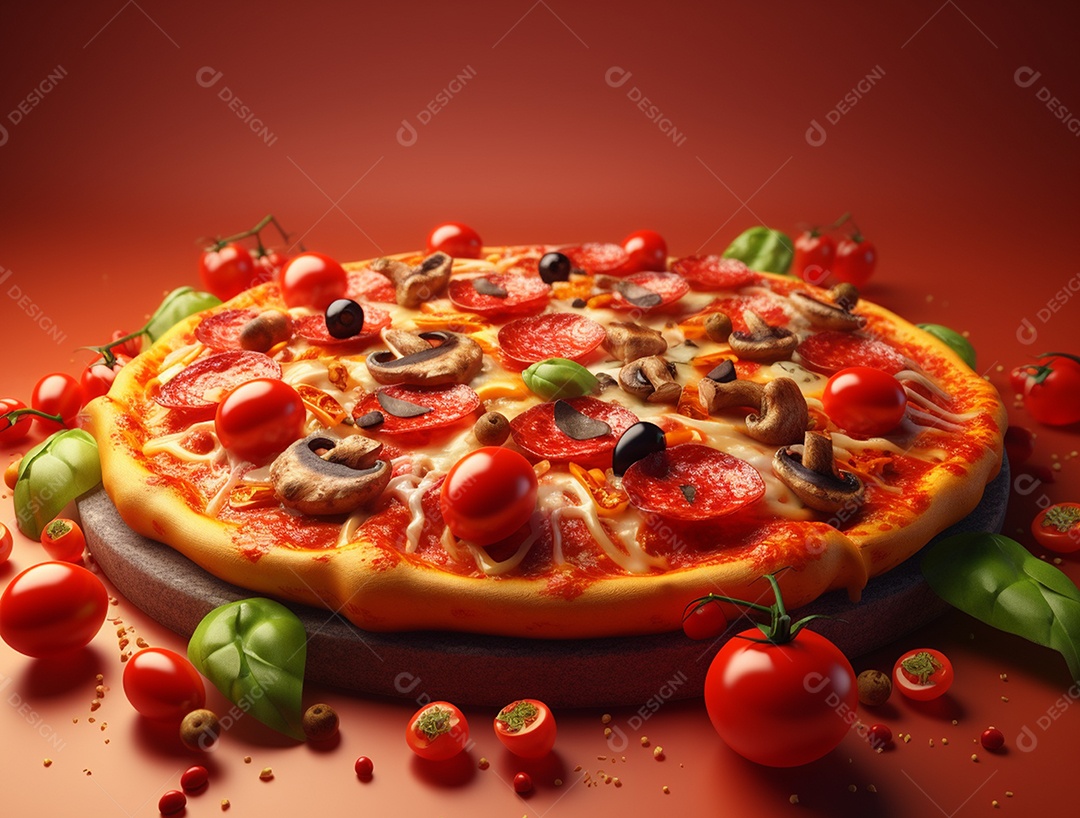 Pizza deliciosa sobre tábua de madeira.