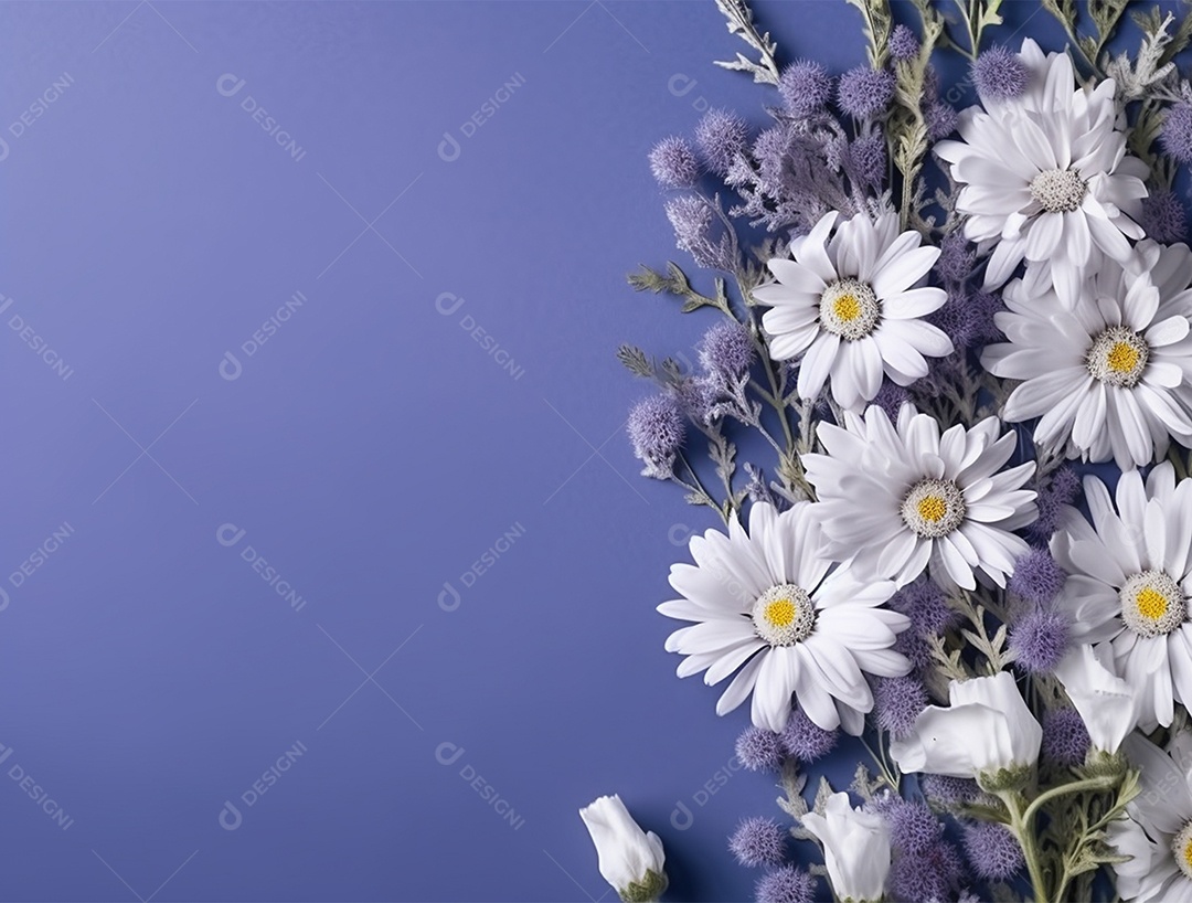 Flores brancas sobre fundo isolado lilás