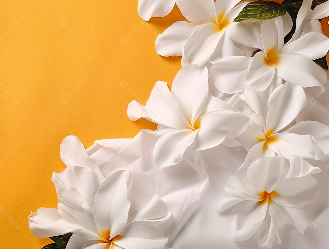 Flores brancas sobre fundo isolado amarelo.