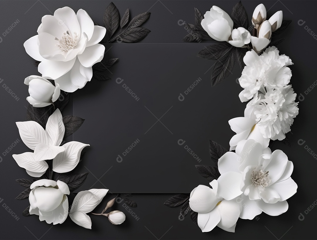 Flores brancas sobre fundo isolado preto.