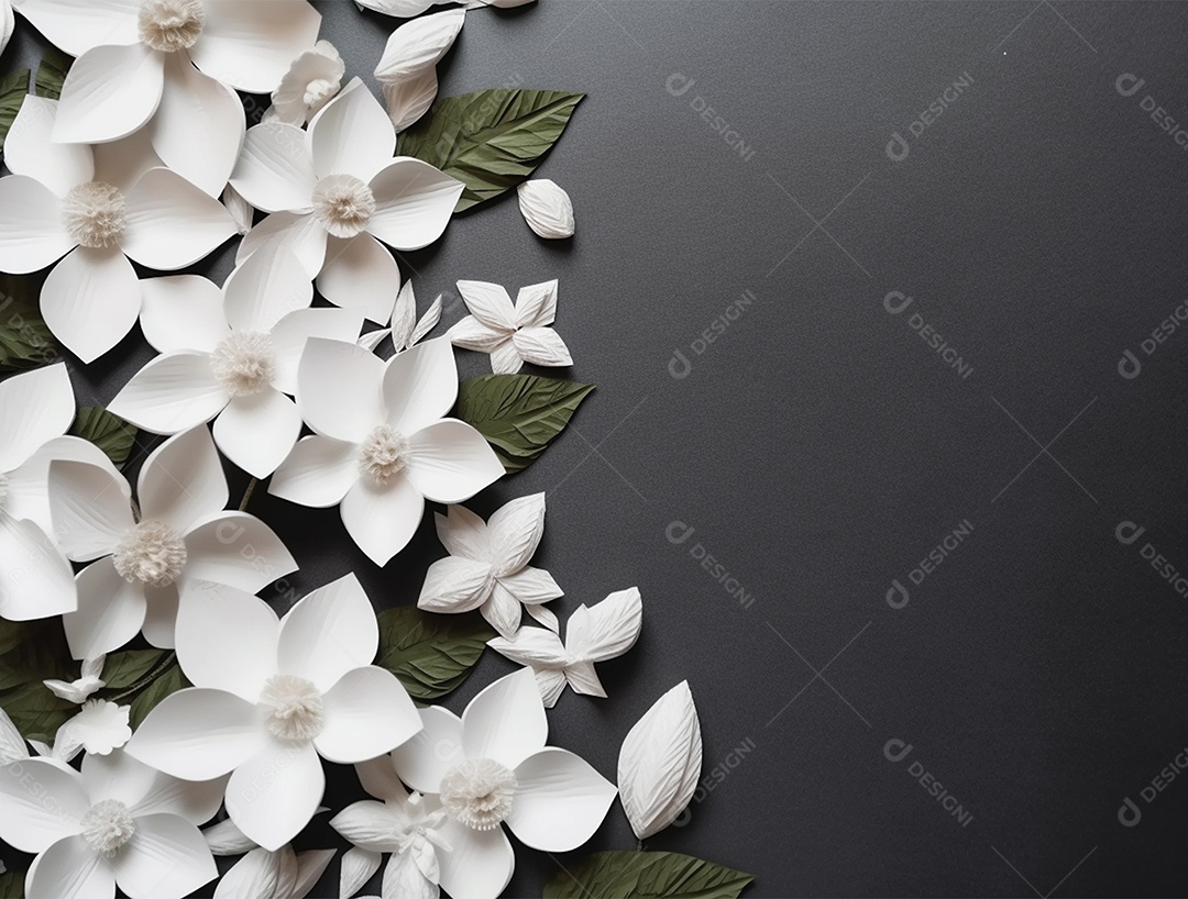 Flores em brancas sobre fundo isolado escuro.