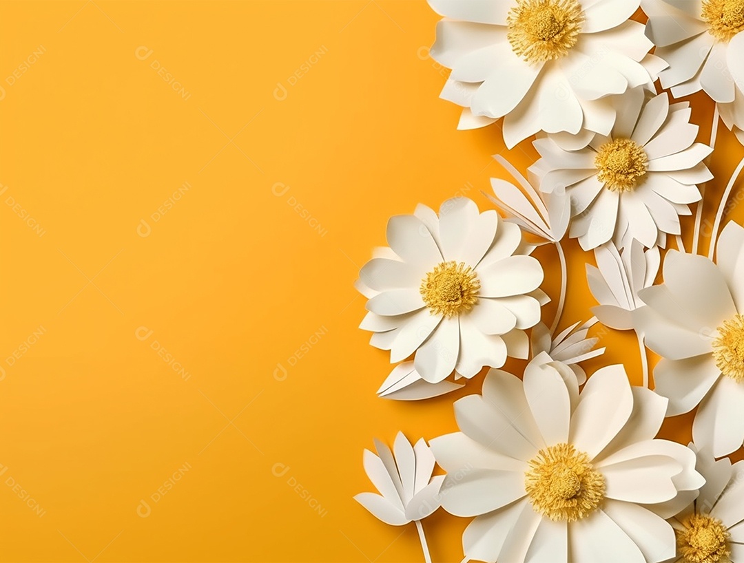 Flores brancas sobre fundo isolado amarelo.