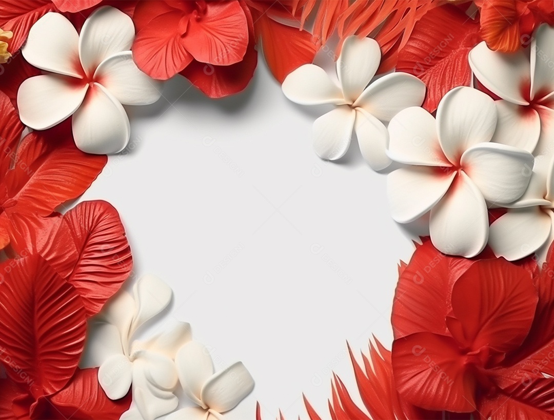 Flores brancas com folhas vermelhas sobre fundo isolado branco.